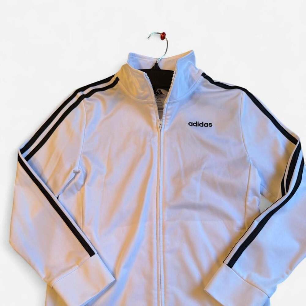 Adidas Kids Full Zip Track Jacket White Black Stripes Size M 10/12